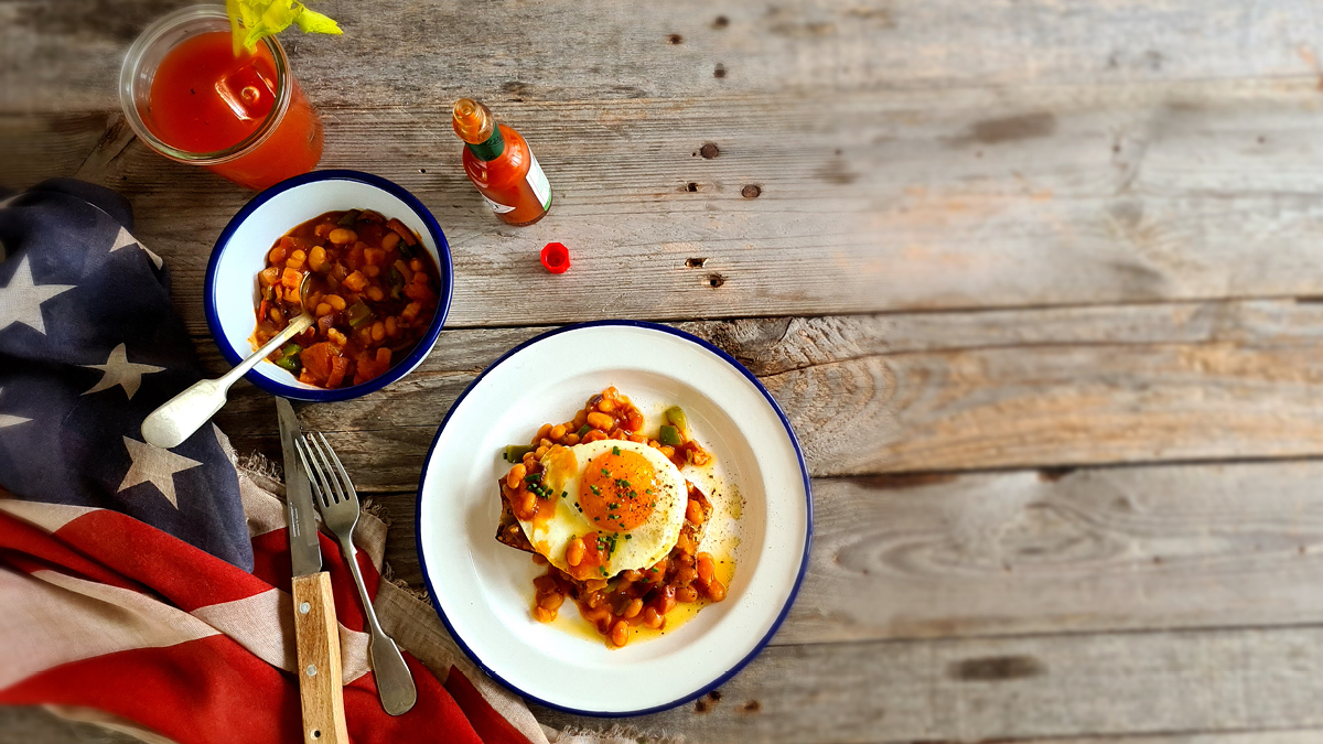 Cowboy Beans with Fried Egg on Toast