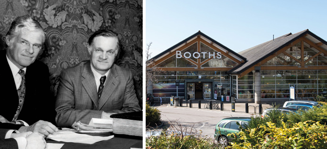 Historical image of the Booth family and the modern Windermere store