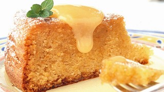 Tunisian Almond and Citrus Cake with Lemon Curd, served with generous amounts of lemon curd