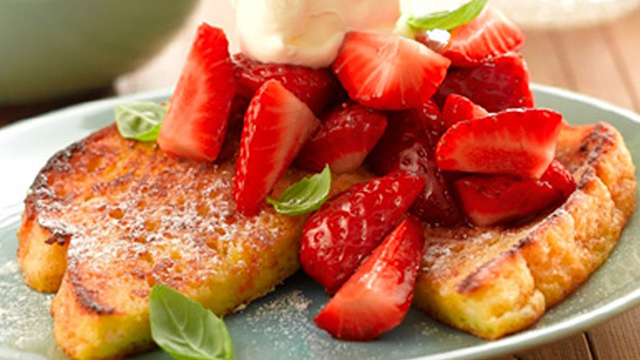 French Toast Topped with Lemken Strawberries, served with whipped cream