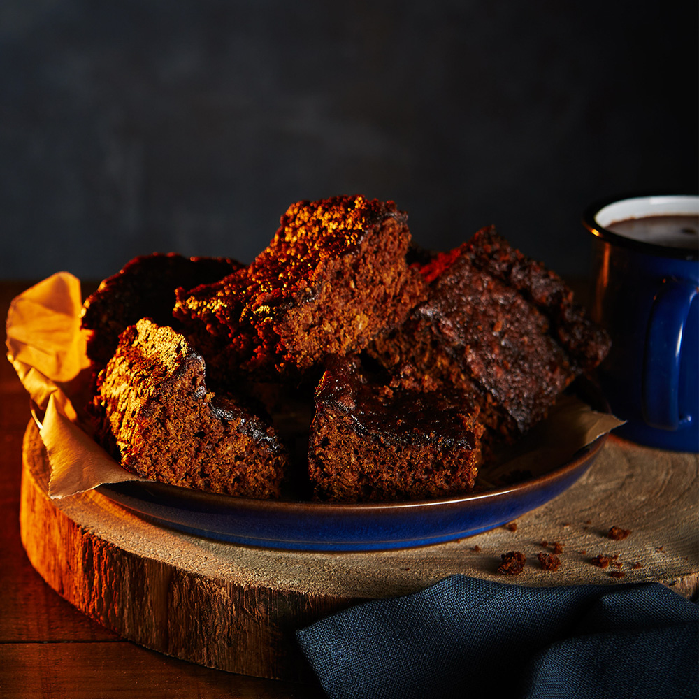 A close up image of some bonfire parkin cake