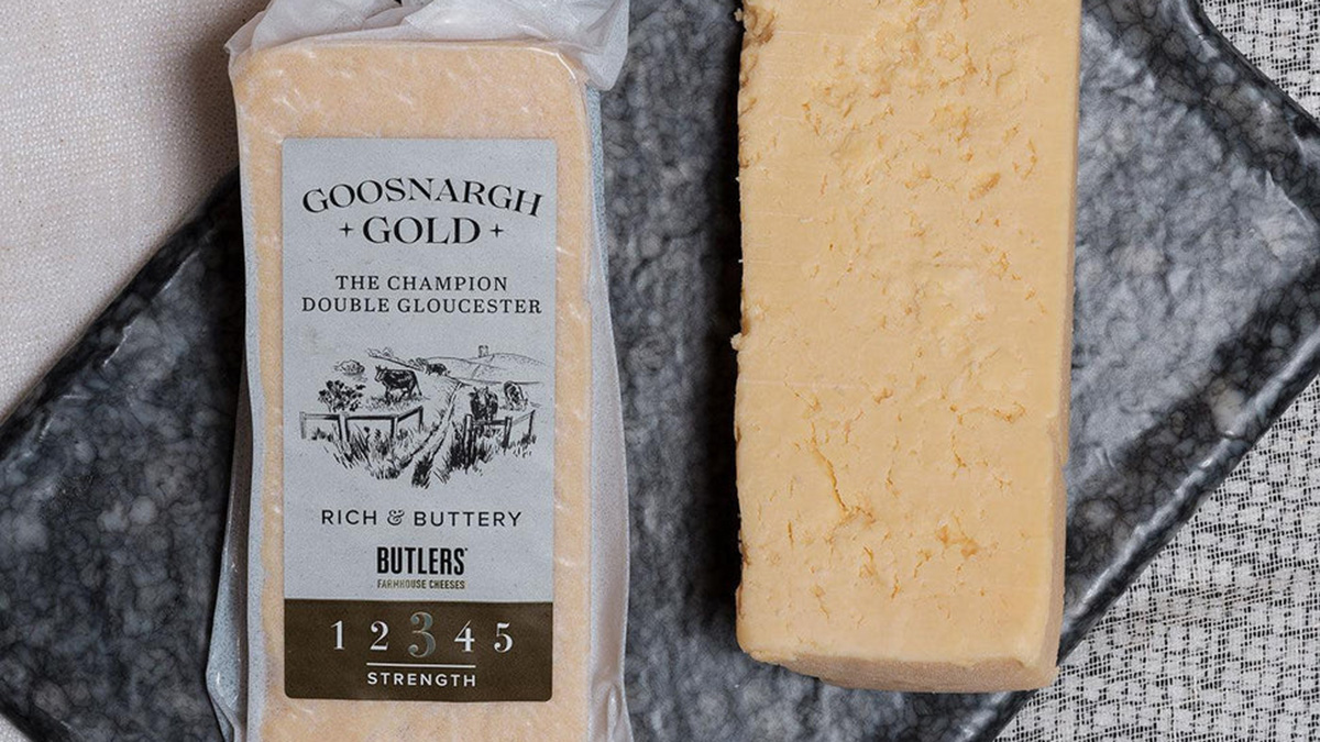 Goosnargh gold cheese served on a slate platter