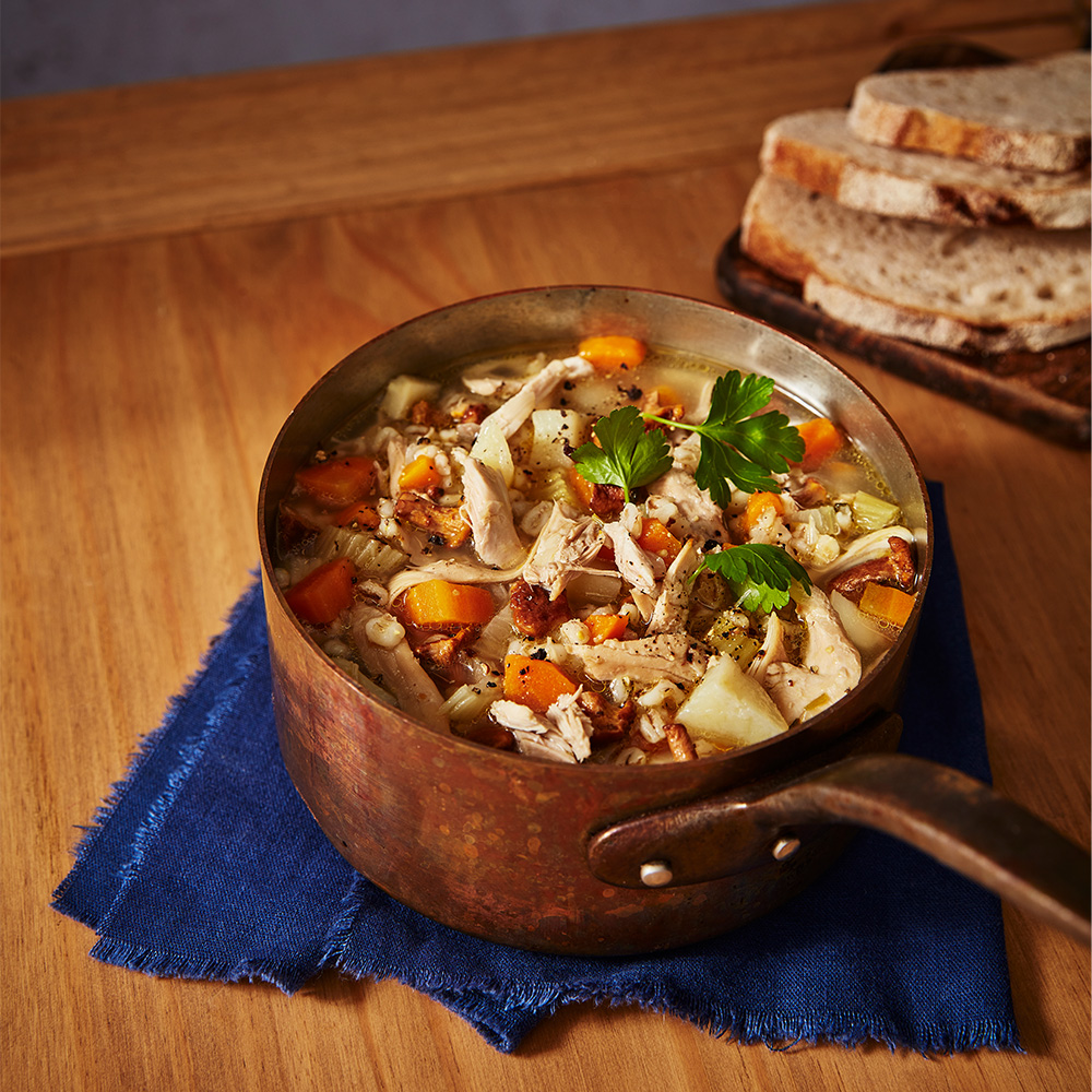 Image of a pan of chicken soup
