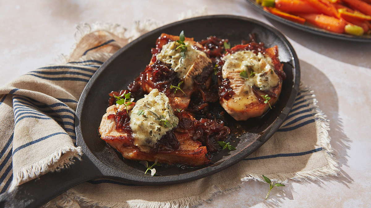 French Onion With Blue Cheese Pork Loins