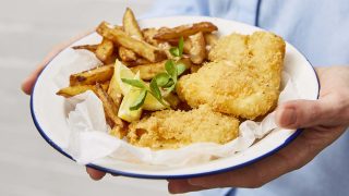 Halloumi and Chips served in a bowl