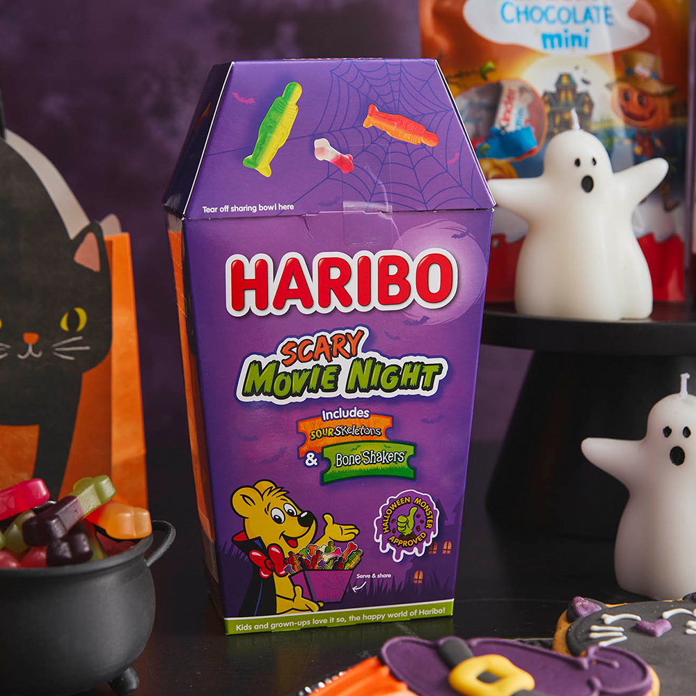 A box of Haribo scary movie night mix
