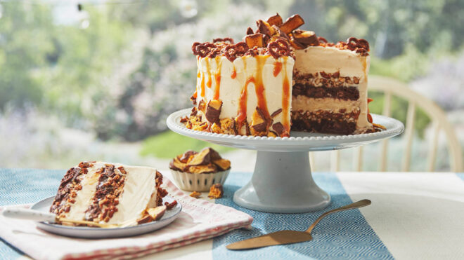 Honeycomb and Praline Pretzel Ice Cream Cake