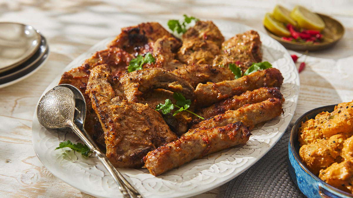 Indian Inspired Mixed Grill with Madras Potato Salad