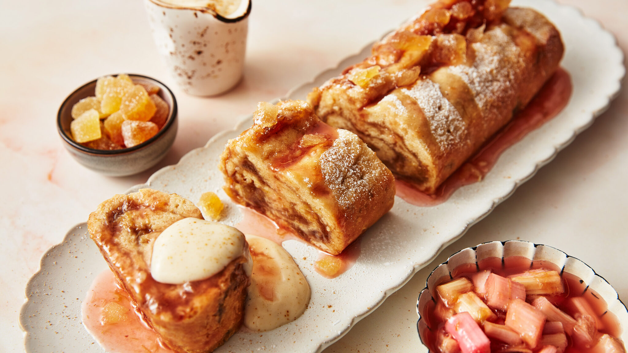 Rhubarb Jam Roly Poly with Ginger Custard Recipe Booths