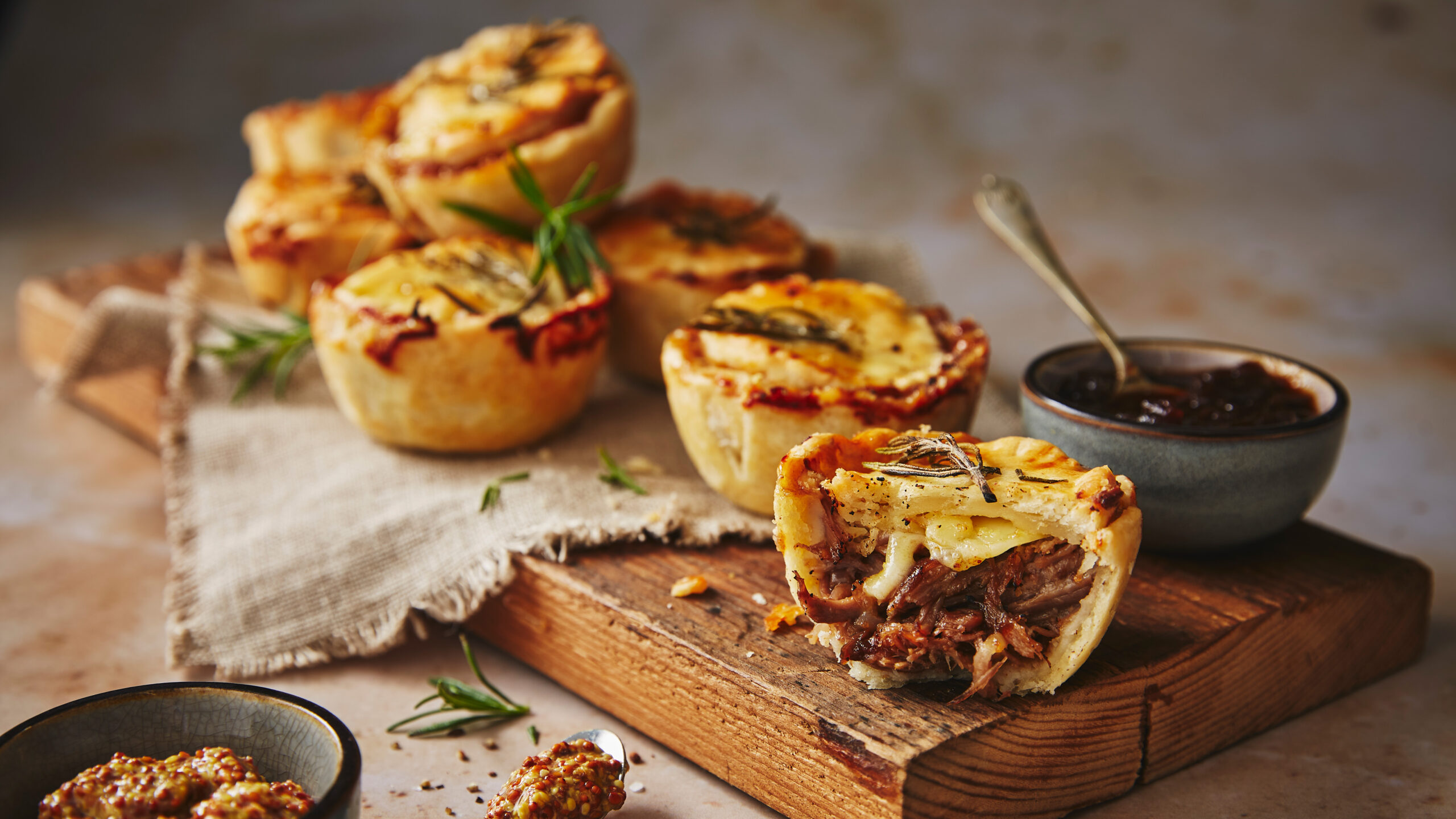 lamb, onion, cheese and rosemary mini pies