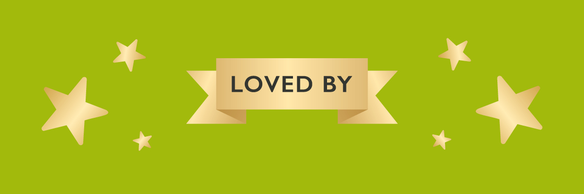 Green web banner with a Loved By flag