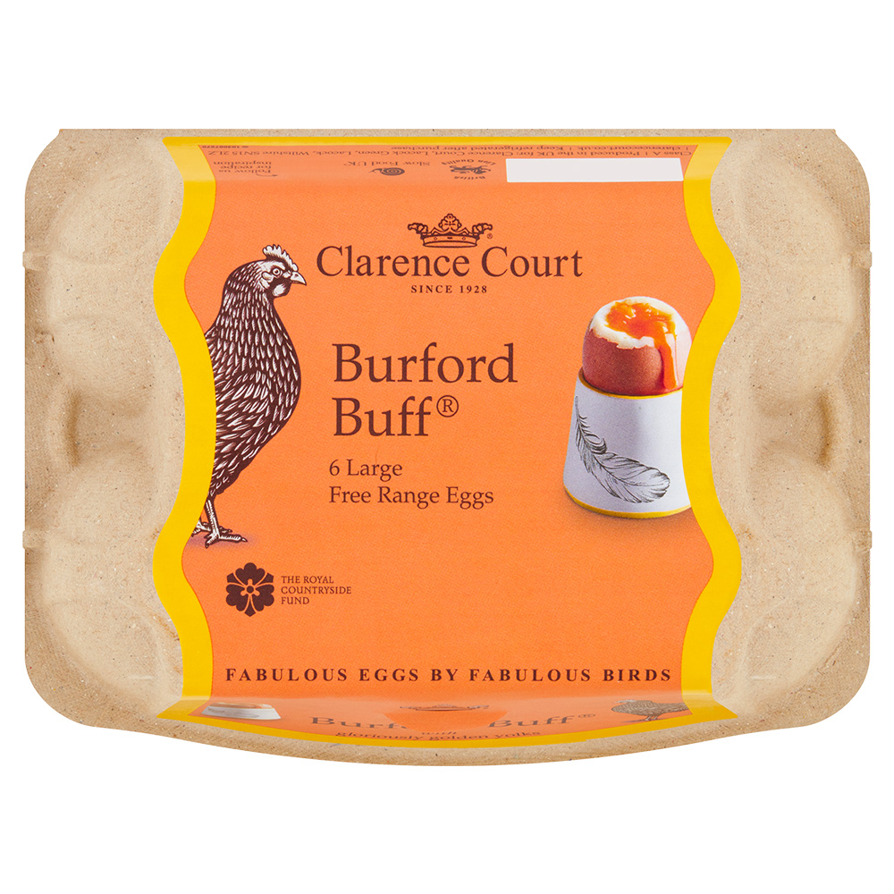 Pack shot of the Clarence Court Burford Buff Eggs
