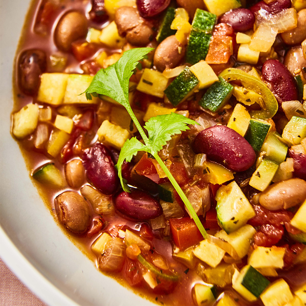 Close up image of a mixed bean chilli