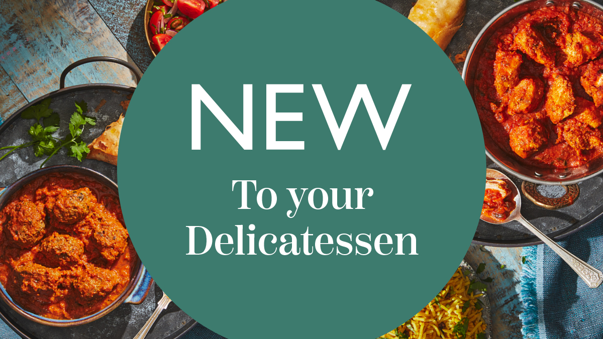 Web banner showing Gazebo Cuisine curries in the background with a green roundel in the middle that says New to your Delicatessen