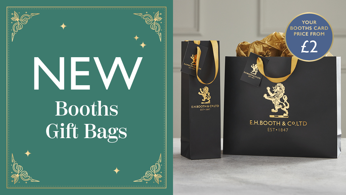 Festive Booths new in web banner with an image of the new Booths gift bags