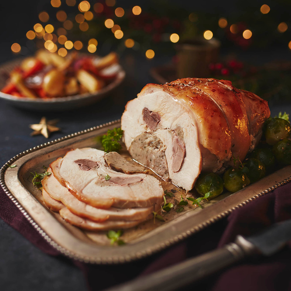 Image of the Booths Slow Cooked Duo of Turkey with Sage & Onion Stuffing