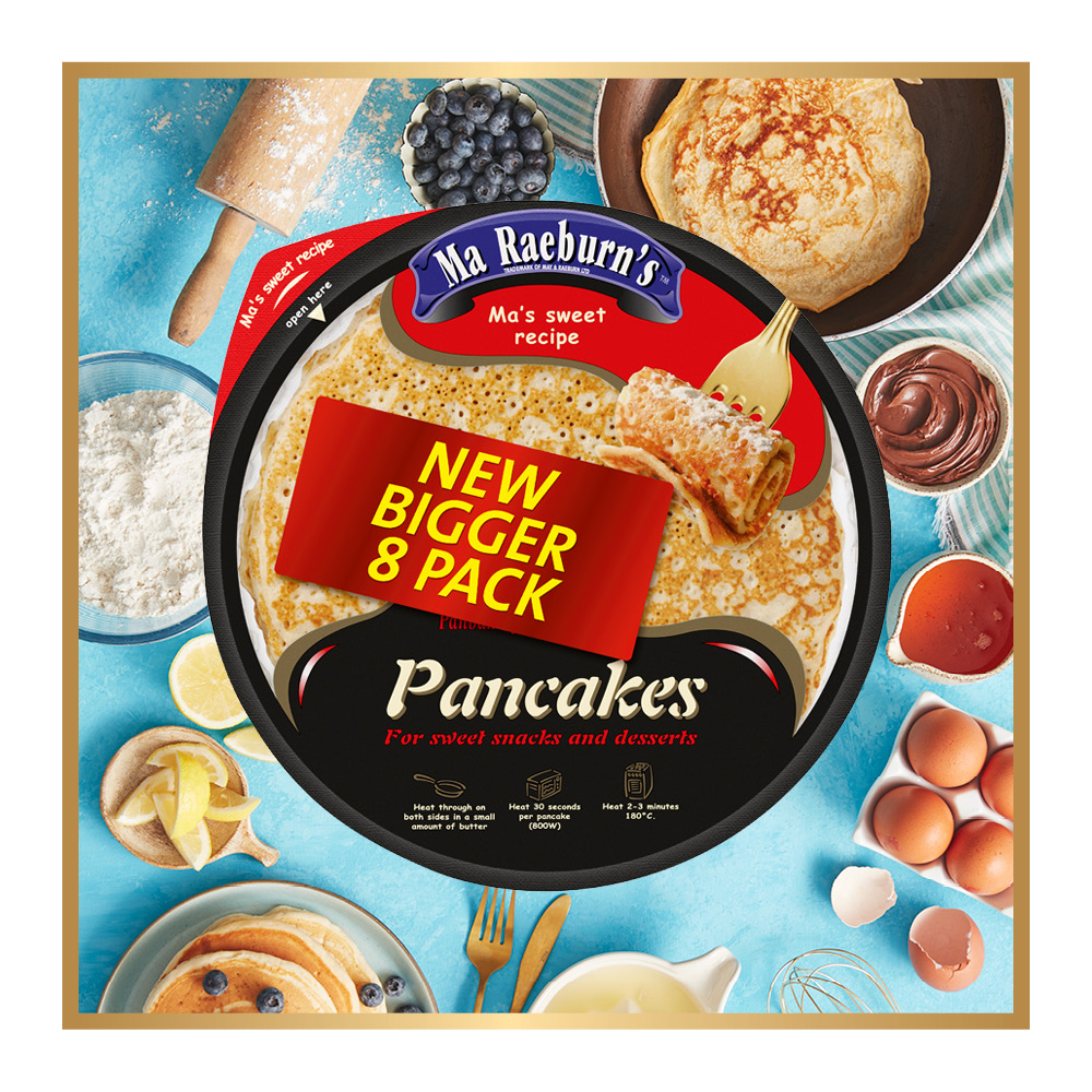 Pack shot of the Ma Raeburns Pancakes