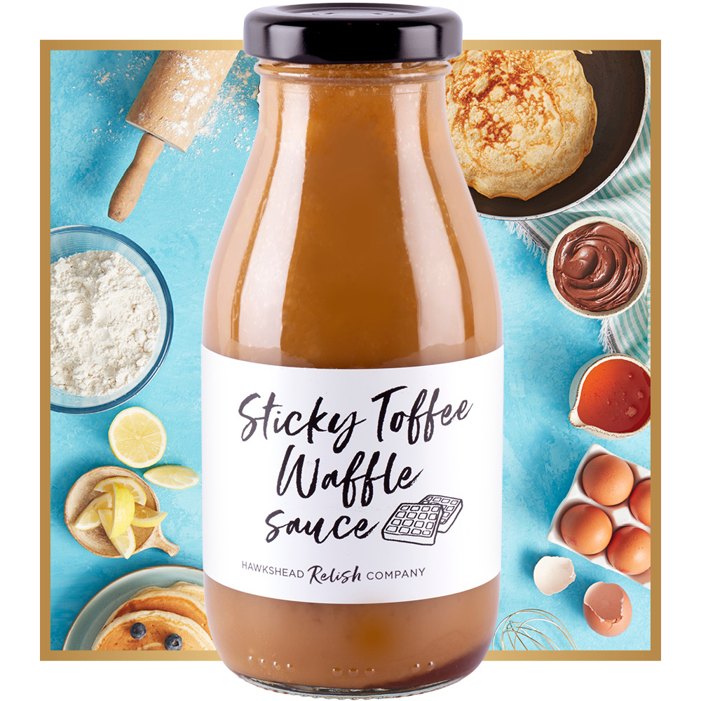 Pack shot of the Hawkshead Relish Sticky Toffee Waffle Sauce