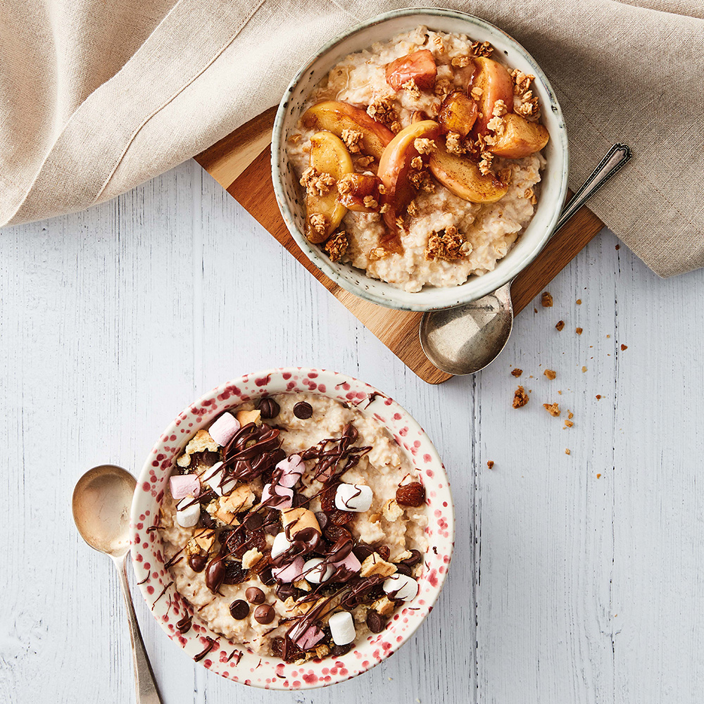 Image of two bowls of porridge with different toppings