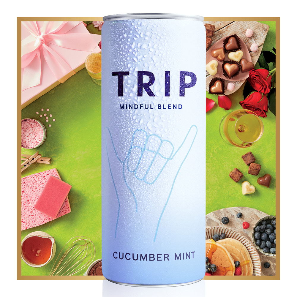 Product highlight featuring Trip Cucumber and Mint Drink