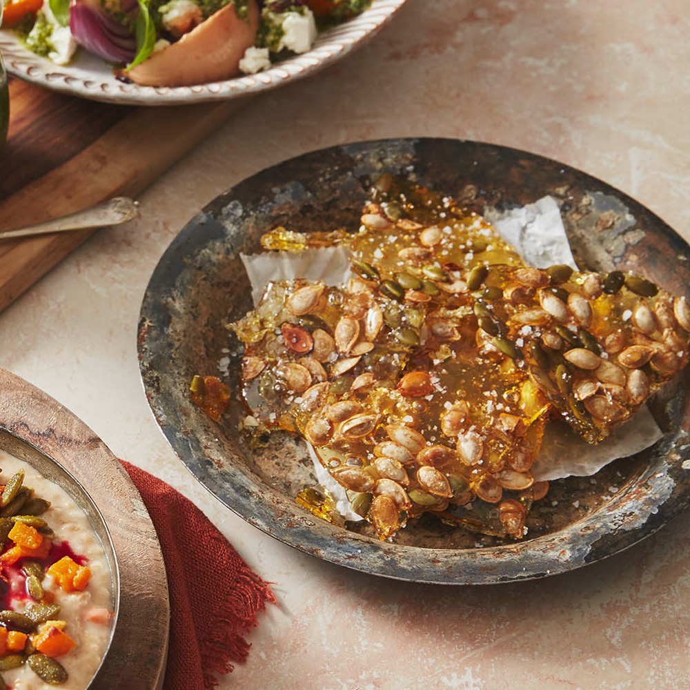 Image of a plate of pumpkin seed brittle