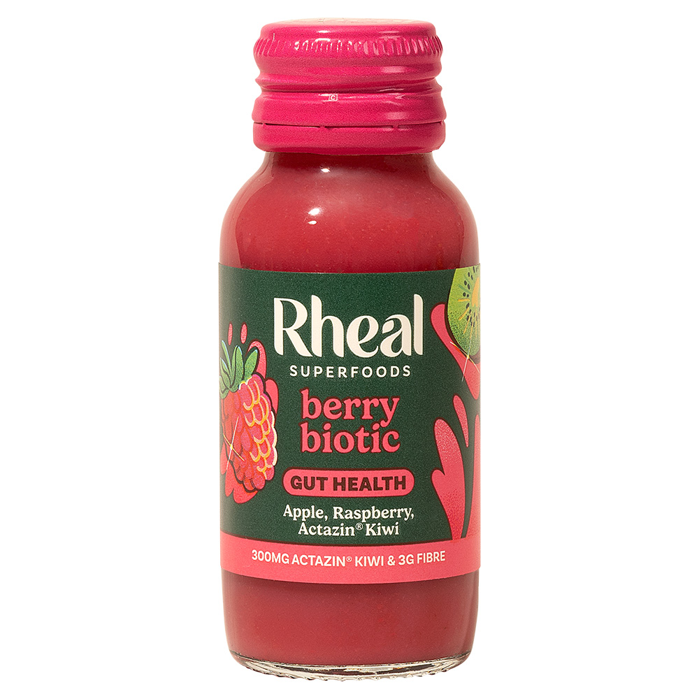 Pack shot of the Rheal Berry Biotic shot