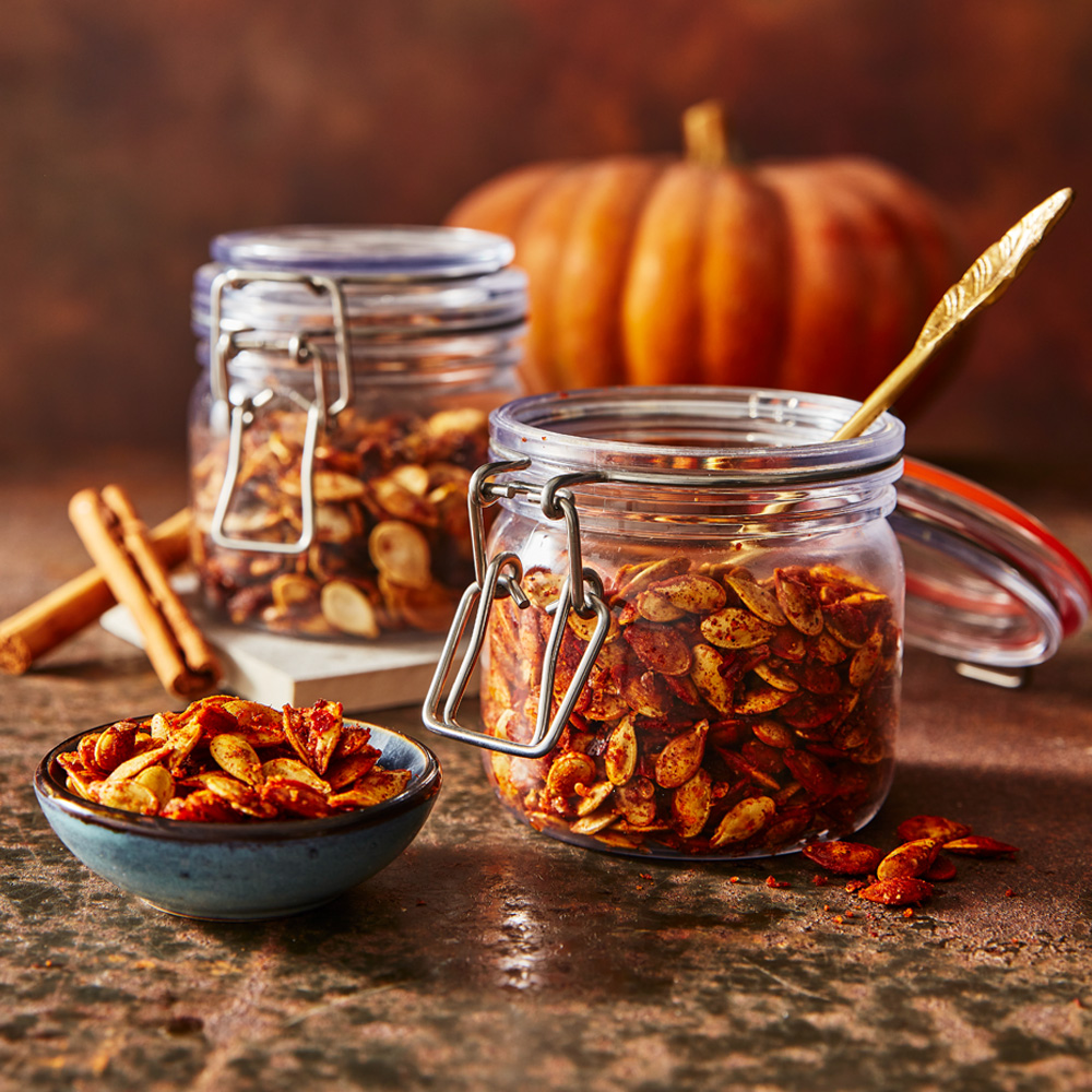 Image of a jar of roasted pumpkin seeds