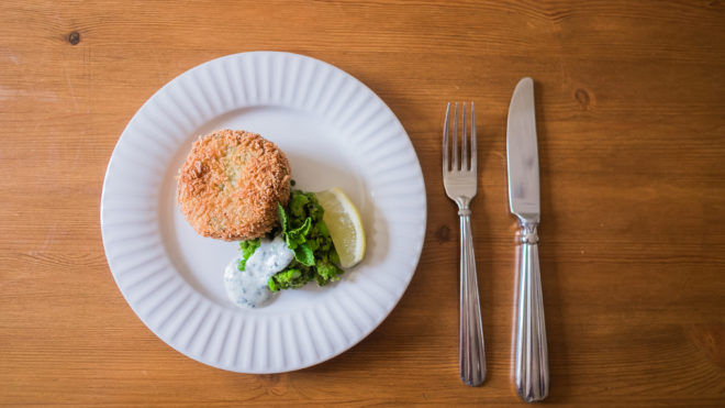 Fishcake on a white dish