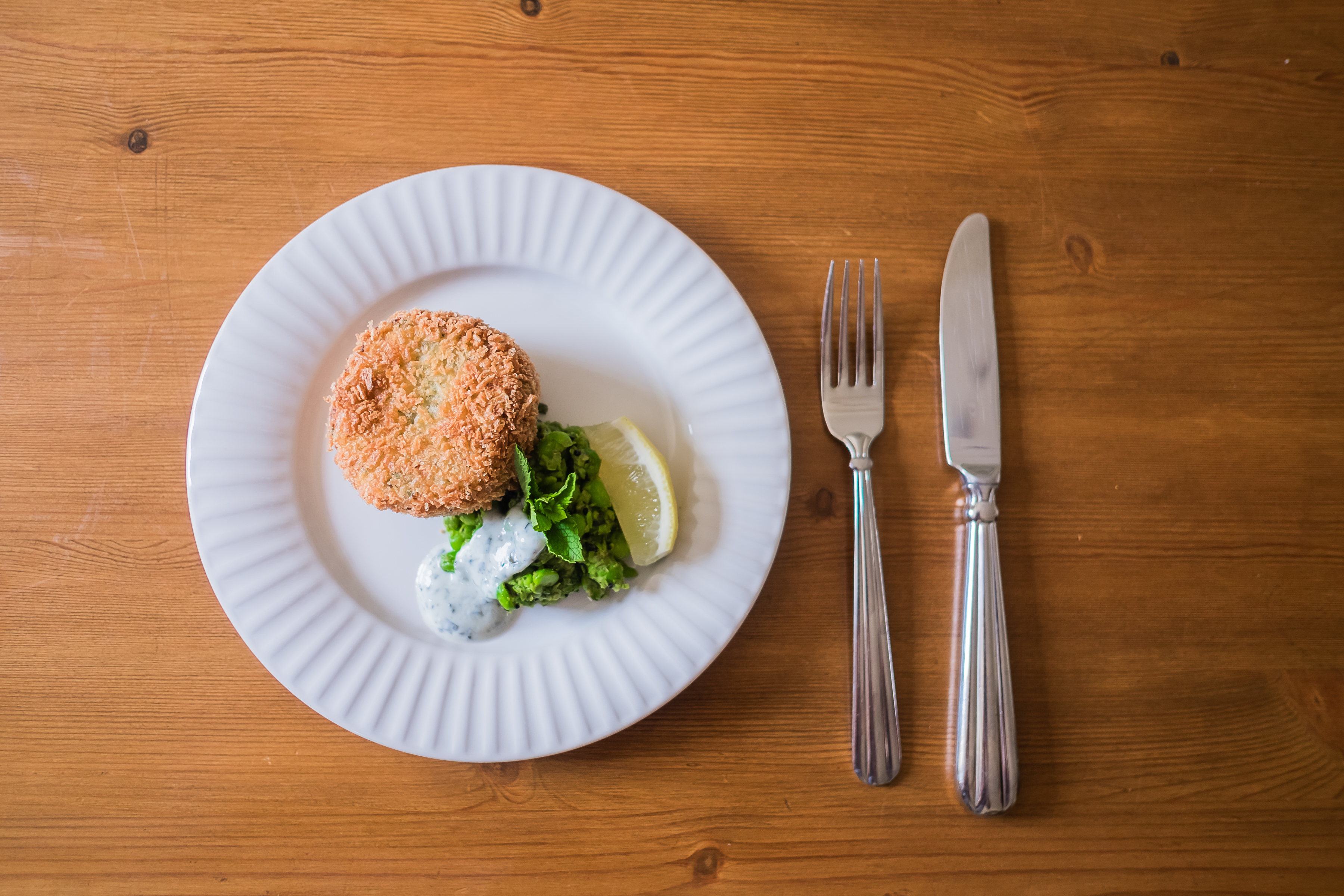 Fishcake on a white dish