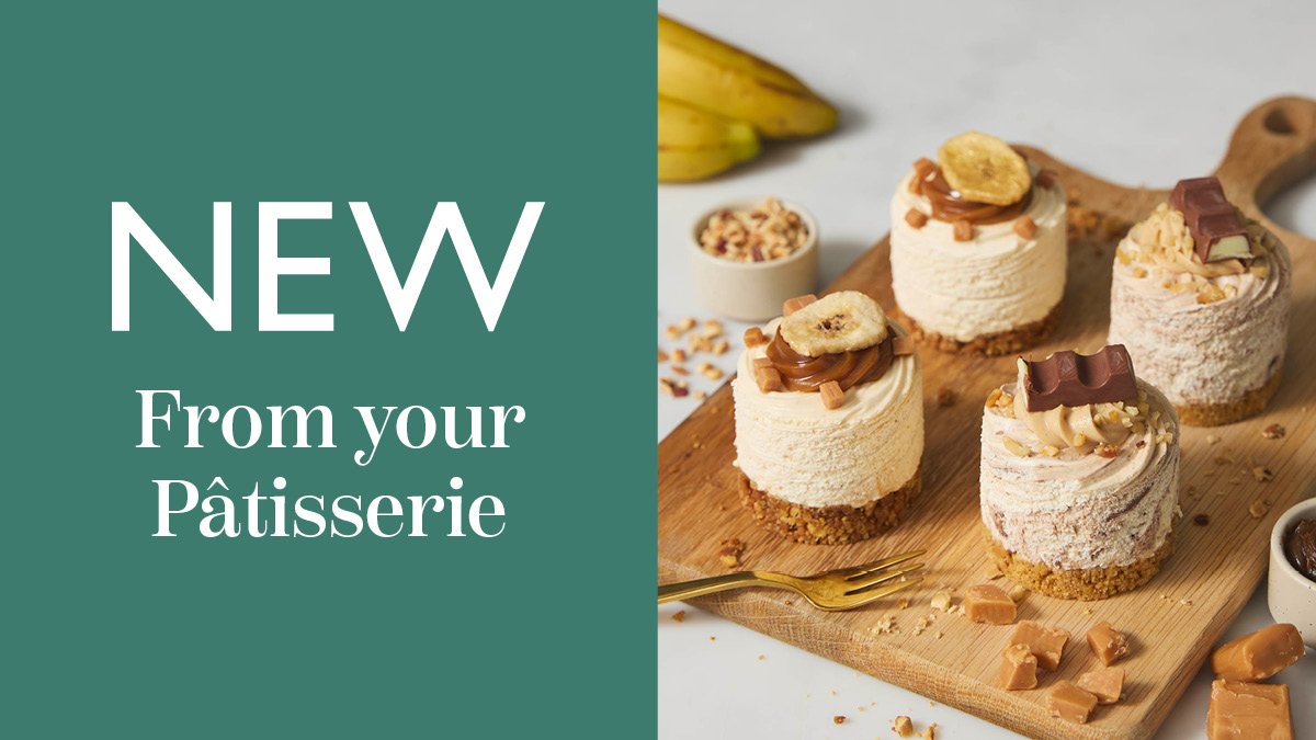 New to your Patisserie Banner with an image of cheesecakes