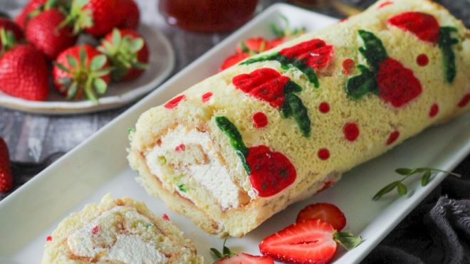 Strawberries and Cream Swiss Roll