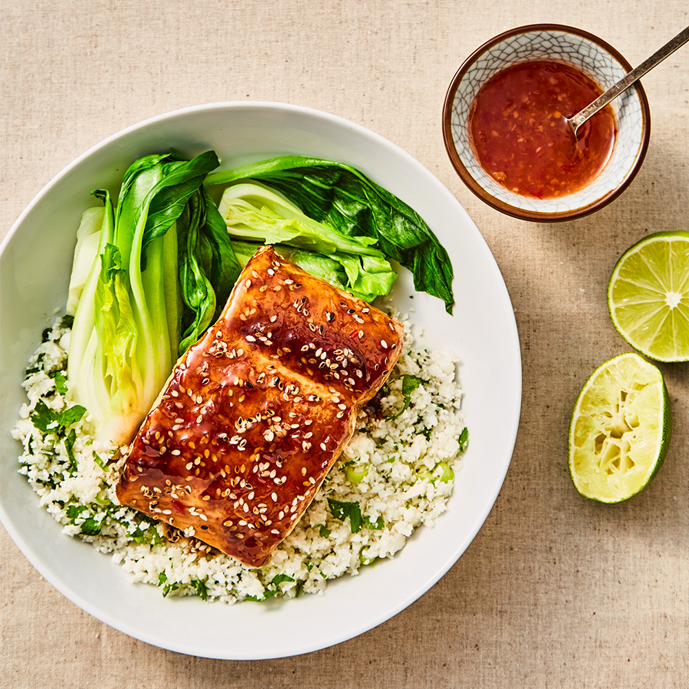 Image of a teriyaki salmon bowl