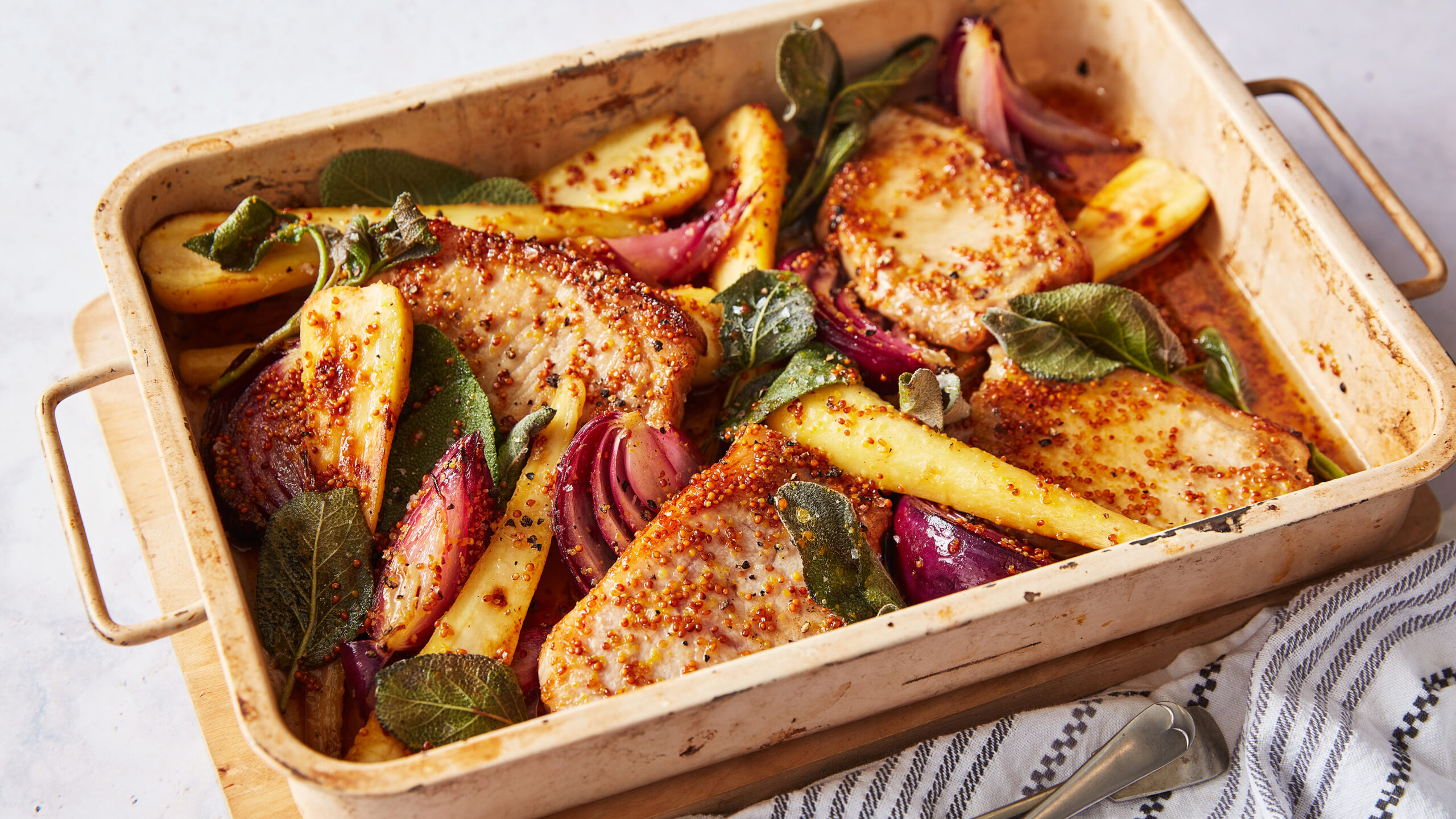 Air Fryer Pork with honey mustard and parsnip bake