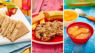 Easy as A, B, C Lunchbox Ideas including apple ploughman's sandwhich, banana oatcakes and clementine jelly