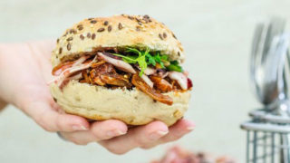 Biona Organic's BBQ Jackfruit Burger served on a soft seeded roll