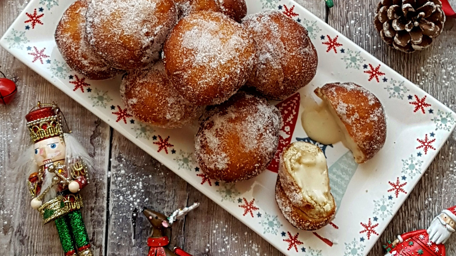 ~Gingerbread Doughnuts dusted with sugar served on a festive plate