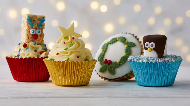 Children's Christmas Cake Cupcakes with various decorations