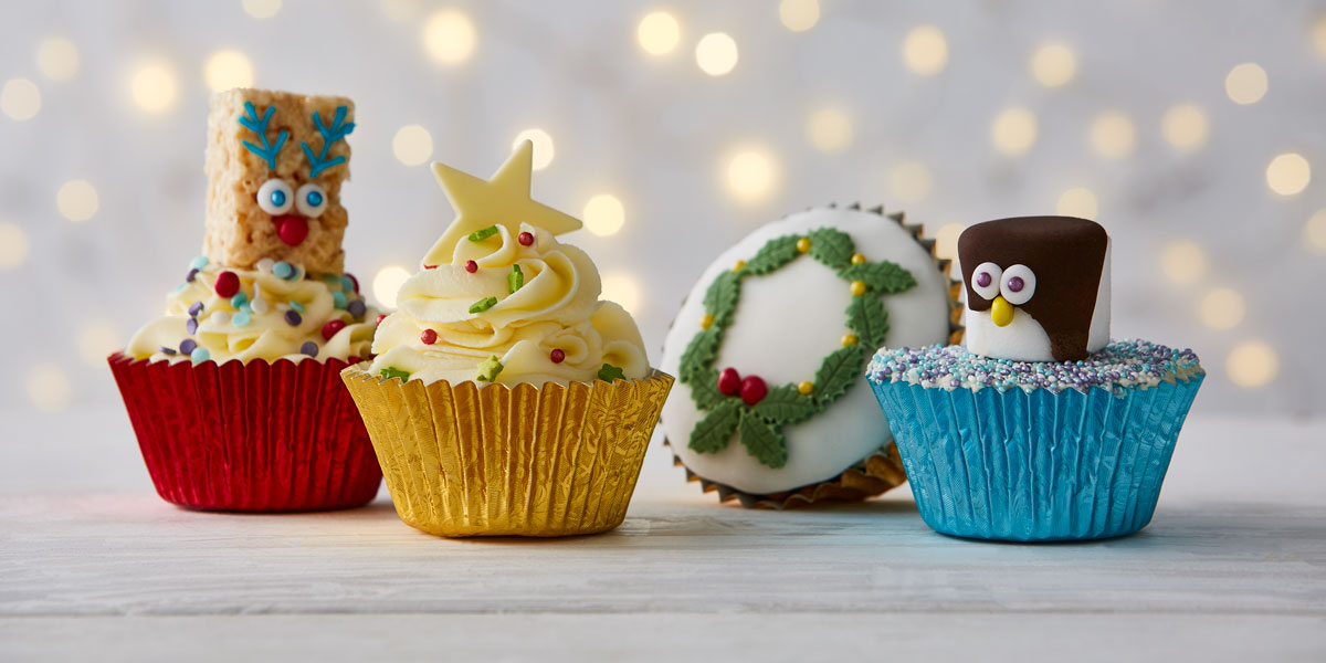 Children's Christmas Cake Cupcakes with various decorations