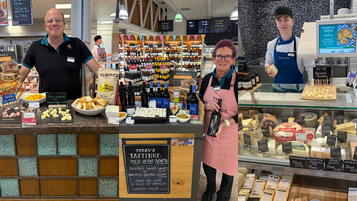 three colleagues tastings different products in store