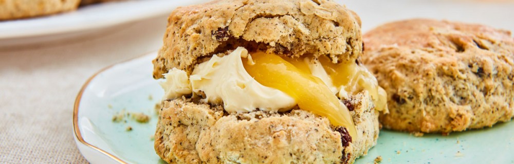 Earl Grey Tea Scones served with lemon curd and whipped cream