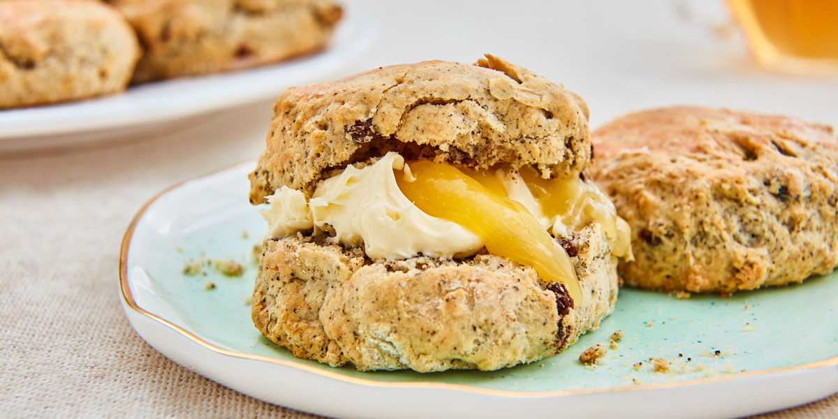 Earl Grey Tea Scones served with lemon curd and whipped cream