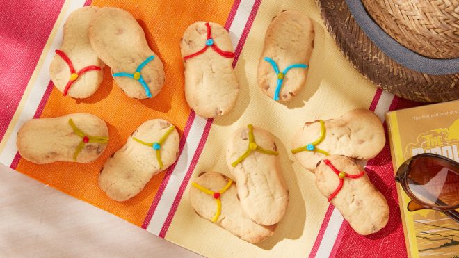 Flip Flop Cookies on a beach towel