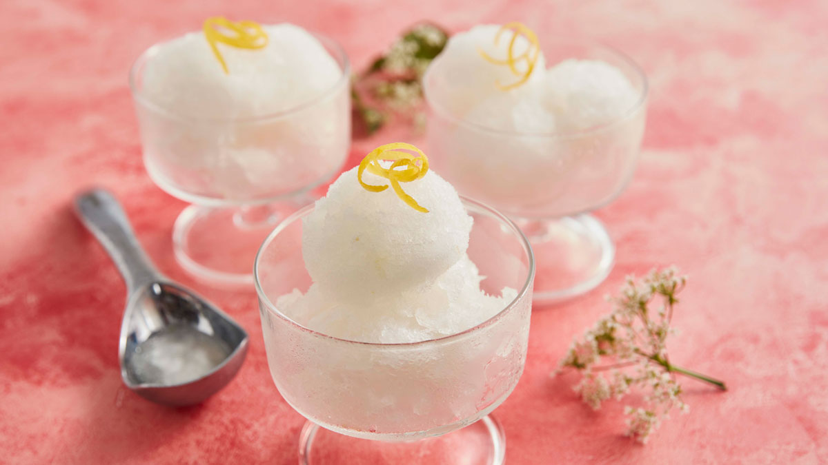 Elderflower Gin and Tonic Sorbet served in glass bowls