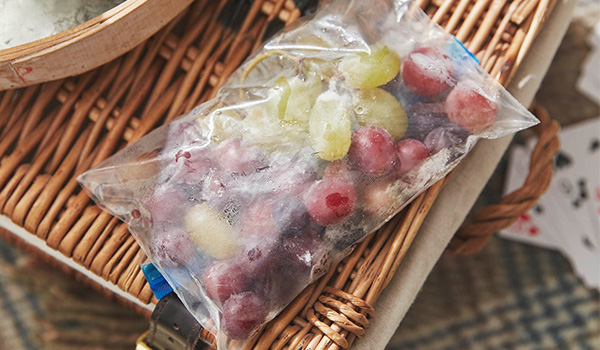 Frozen grapes in a ziplock bag