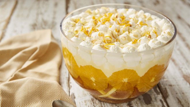 Hot Cross Bun Trifle served in a glass bowl to see all of the layers