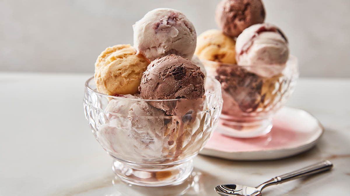 Booths Ice Creams served in a glass dish