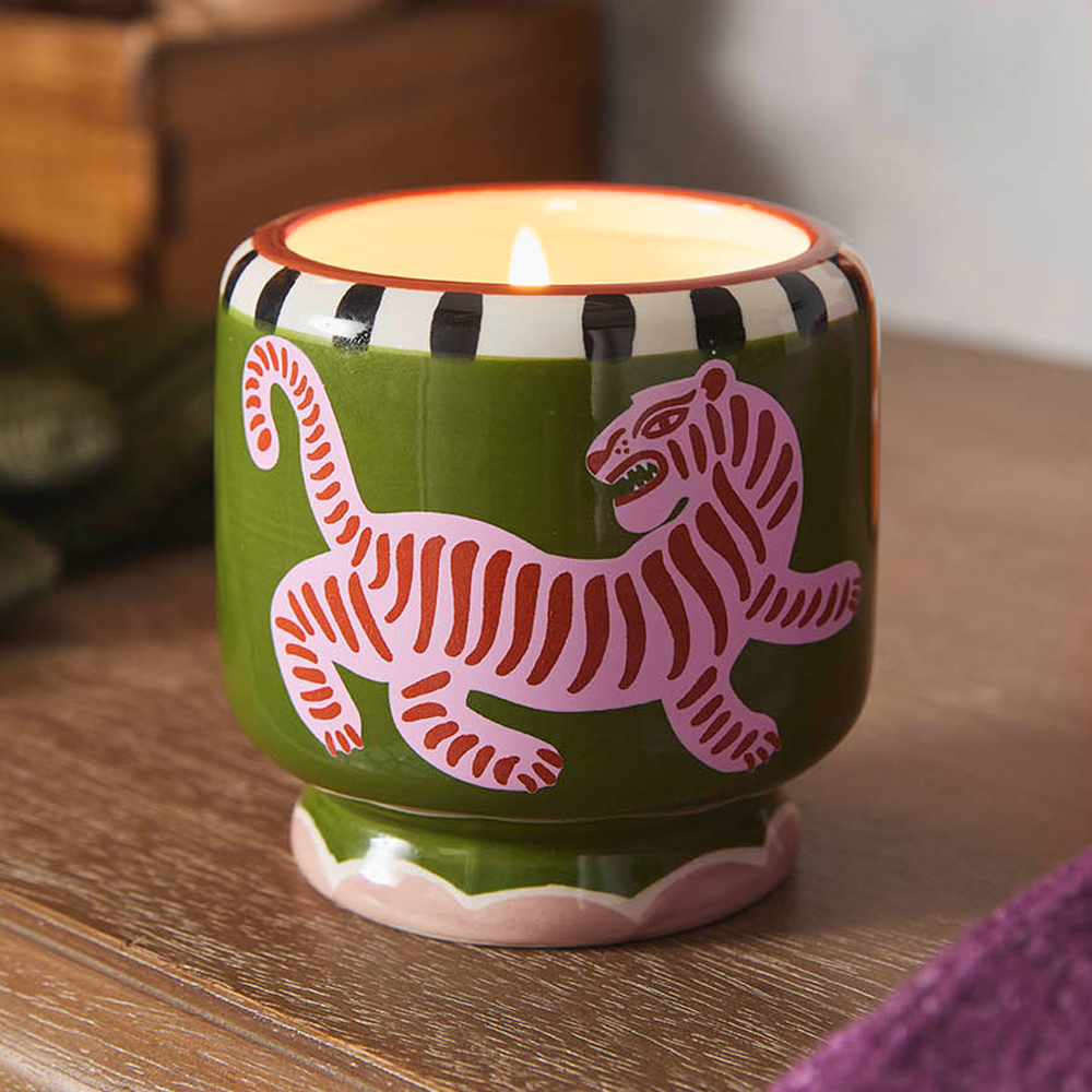 Paddywax green and pink tiger candle