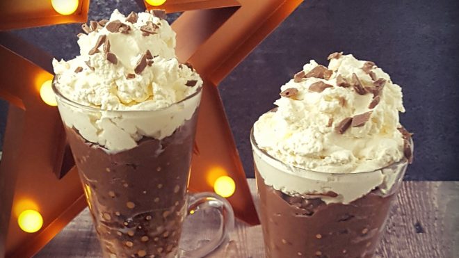 Parkin, Dark Chocolate and Irish Cream Trifle served in glasses