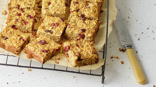 Quinoa and Cranberry Snack Bars on a cooling rack