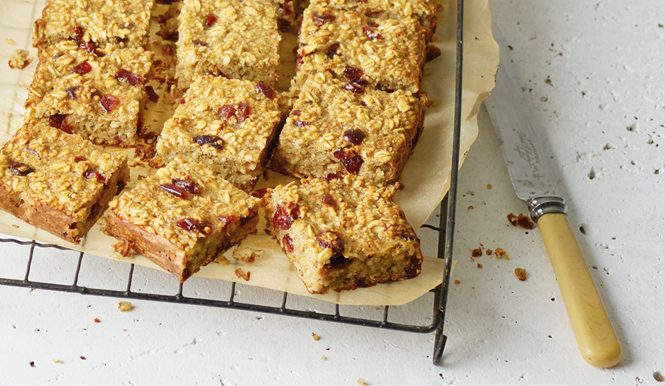 Quinoa and Cranberry Snack Bars on a cooling rack